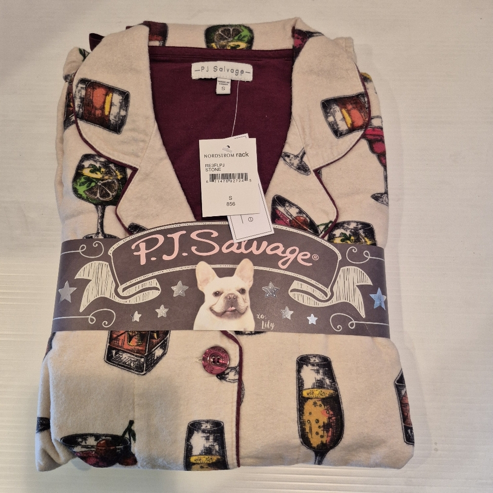 P.J. SALVAGE WOMEN'S FLANNEL PAJAMA SET...CHEERS WINE GLASSES..SMALL..NEW